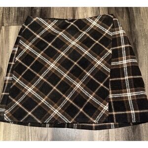 Hollister Ultra High Rise Plaid Mini Skirt Size Small Brown Black Y2K 90s Preppy